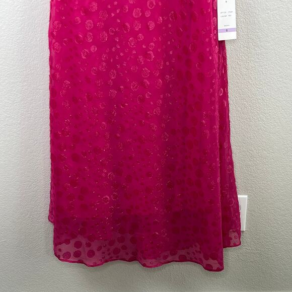 Taylor Pink Chiffon Clip-Dot Long Balloon Sleeve V-Neck Midi/Maxi Dress 6 NWT - Picture 8 of 14